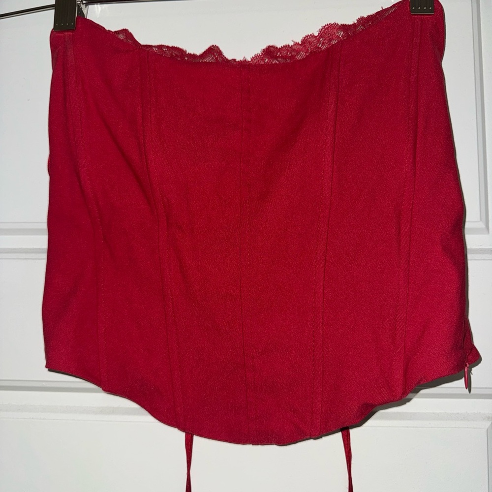 Garage Vibrant Red Lace-Up Blouse